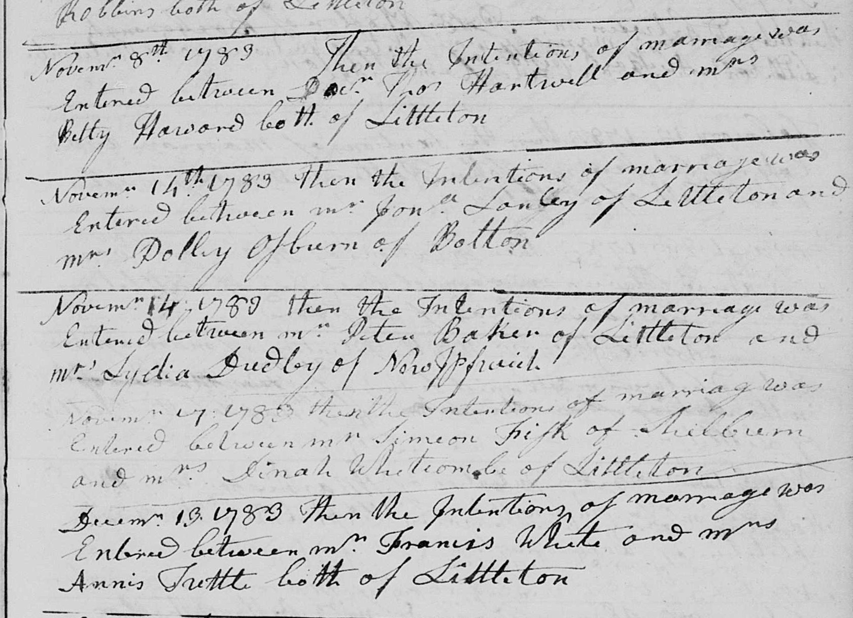 Marriage Record of Peter Baker & Lydia Dudley