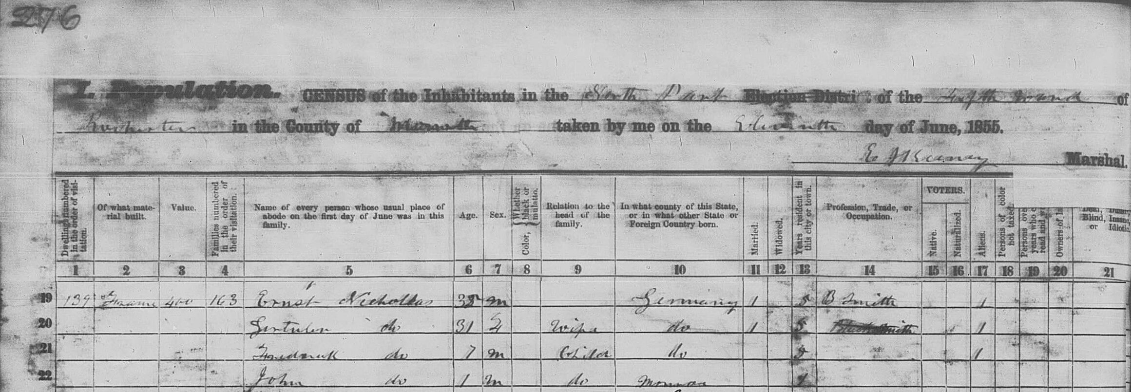 1855 Ernst Nichollas NY State Census