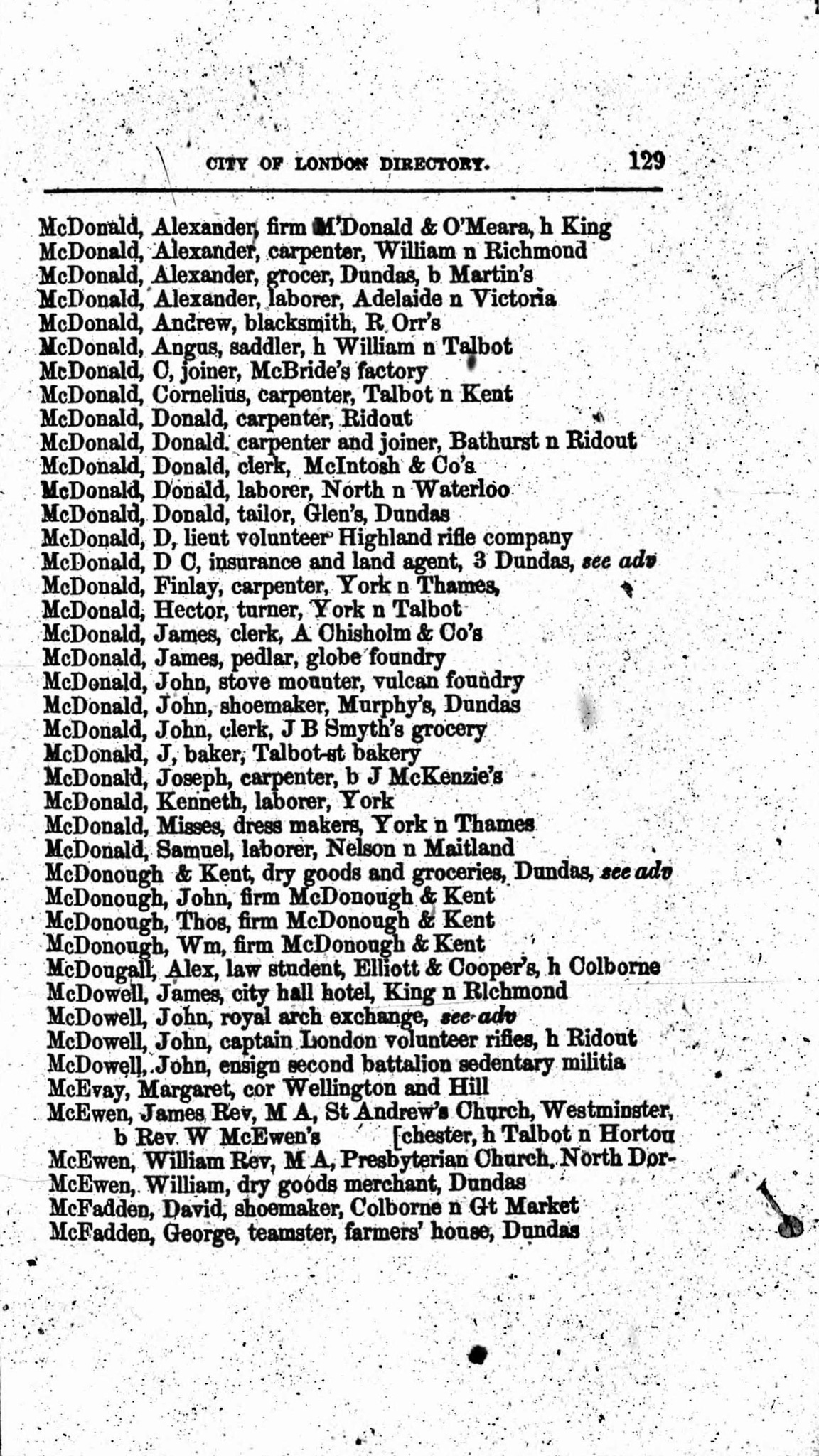 1857 London Ontario City Directory