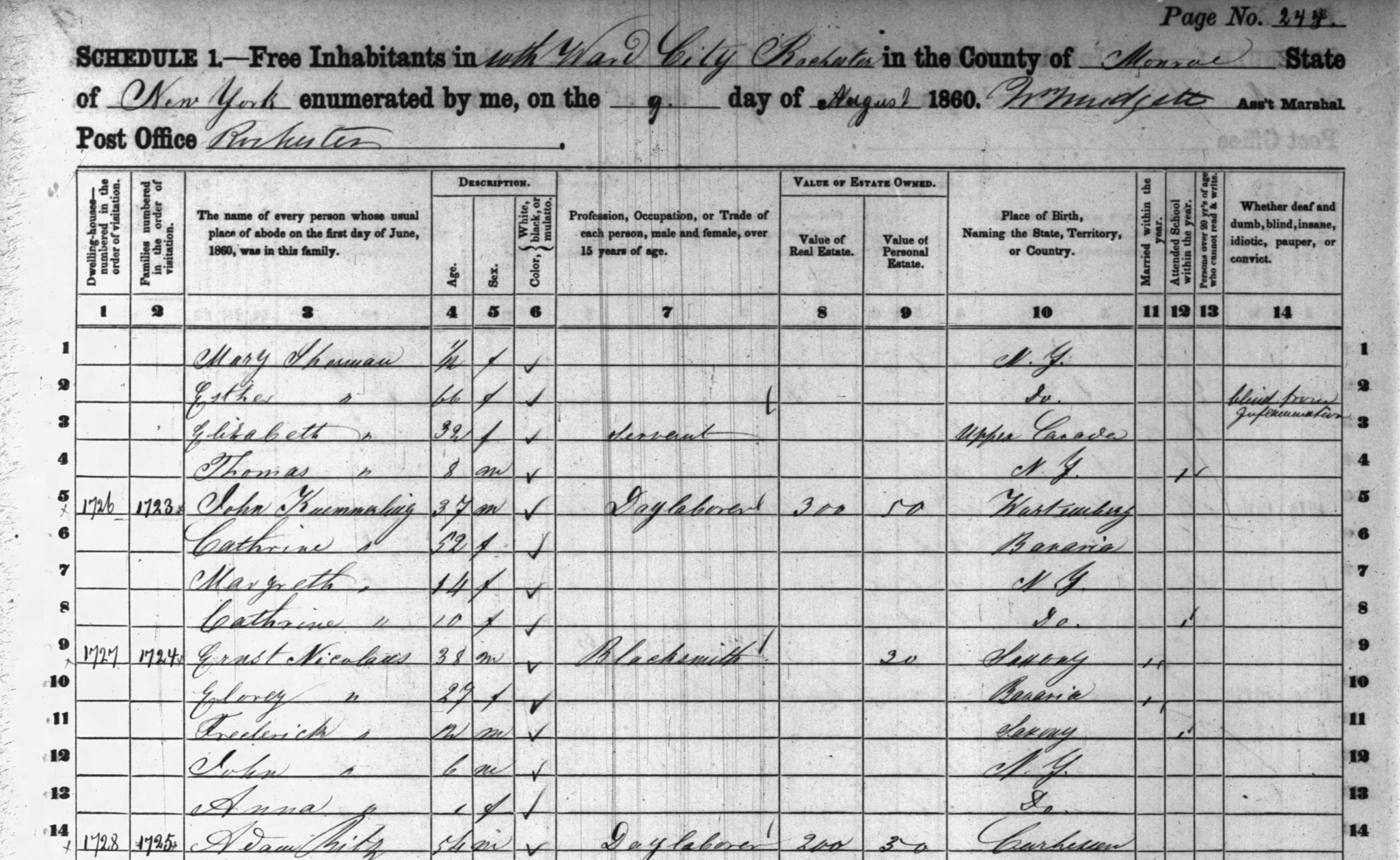 1860 Ernest Nicholas US Census