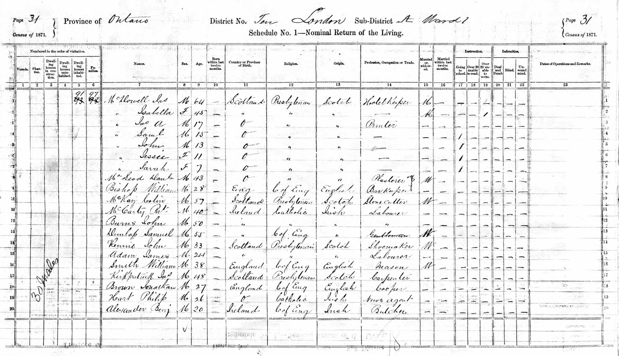1871 James & Isabella McDowell Census