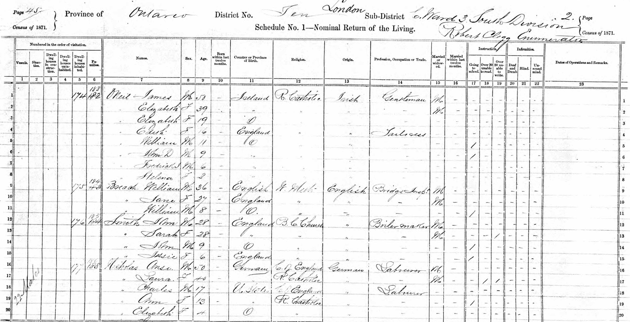 1871 Census for Anse Nicholas Family