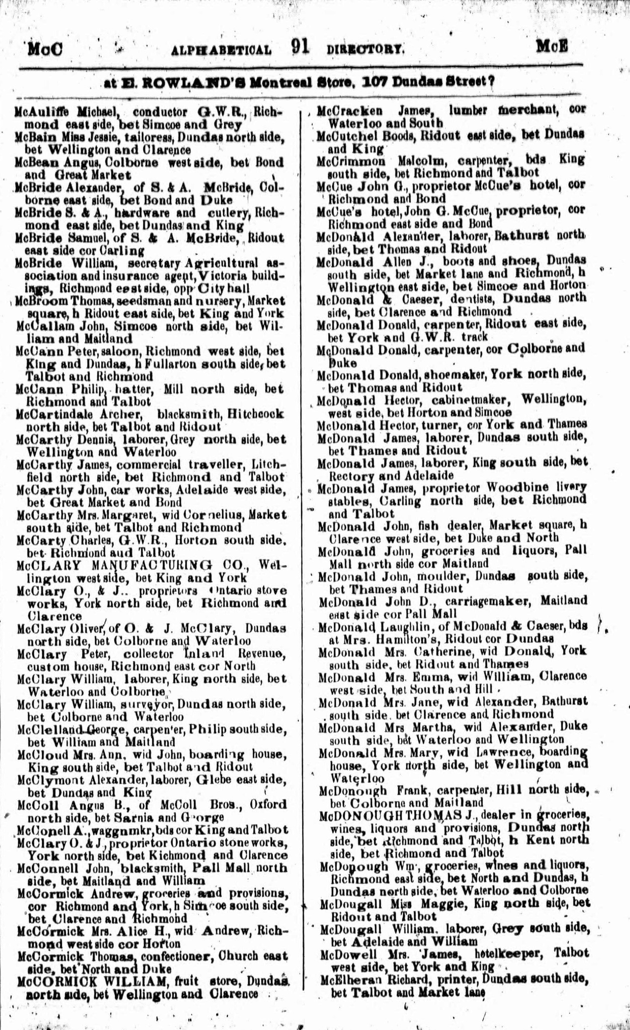 1873 London Ontario City Directory