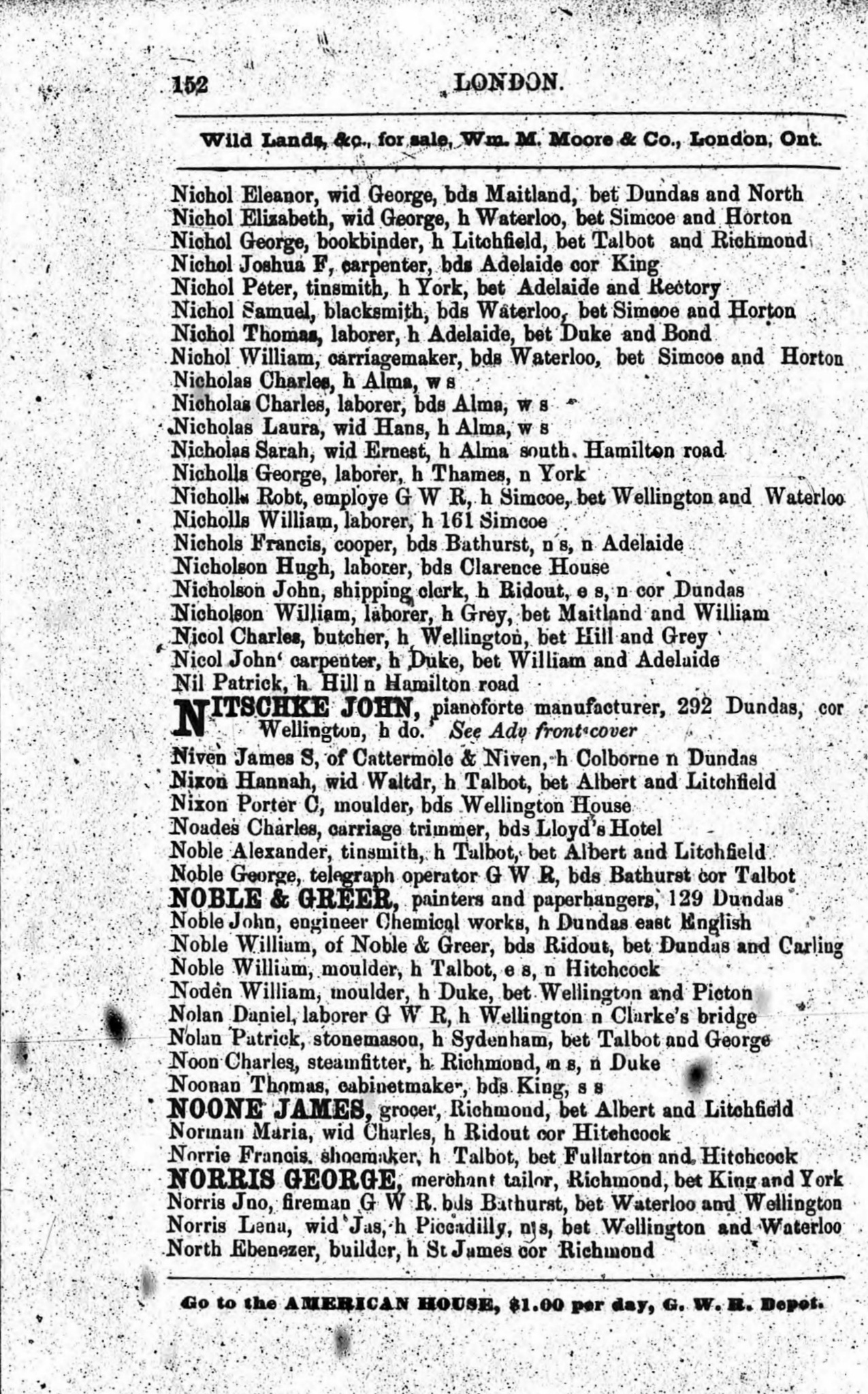 1875 London Ont City Directory for Nicholas
