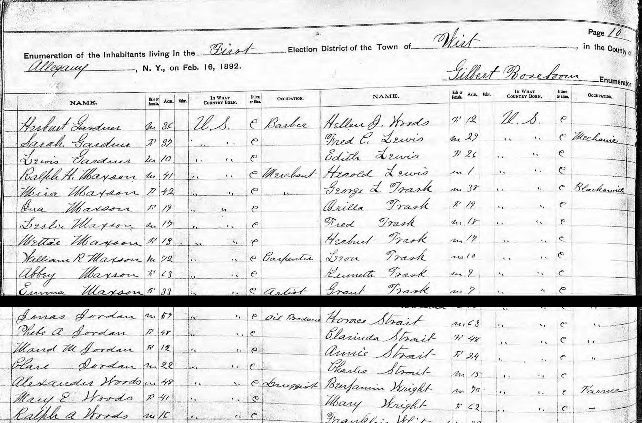 1892 NY Census of Woods Family in Richburg