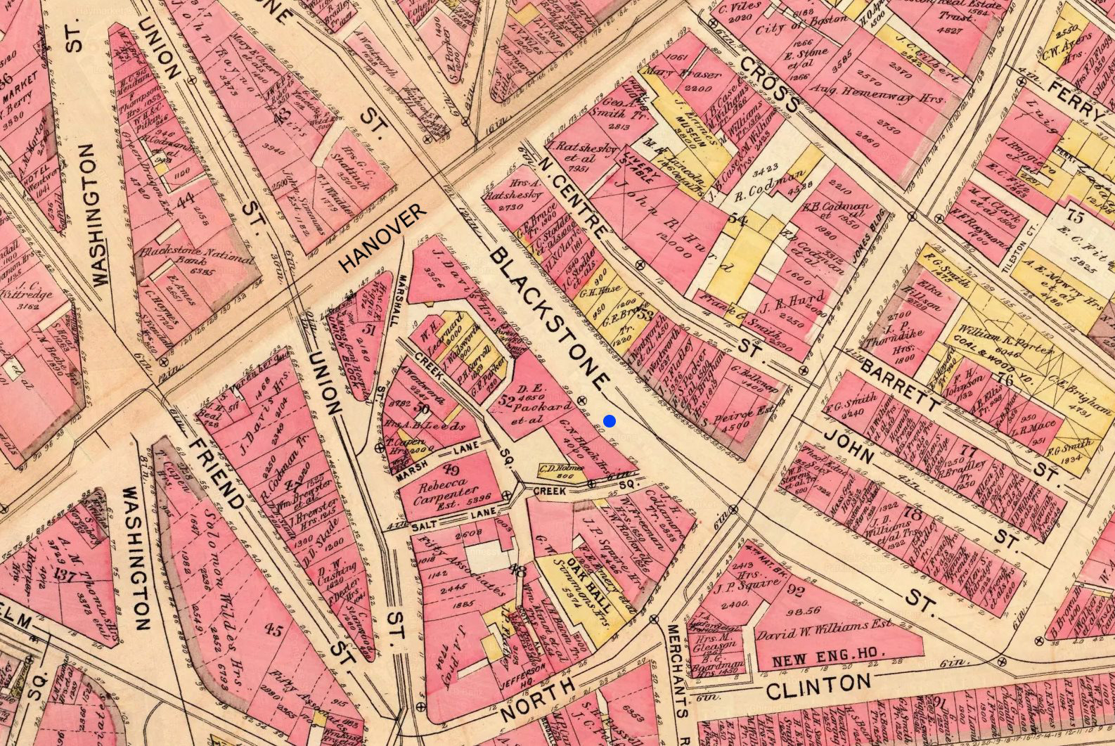 Blackstone Street in 1895 on Boston Bromley Atlas