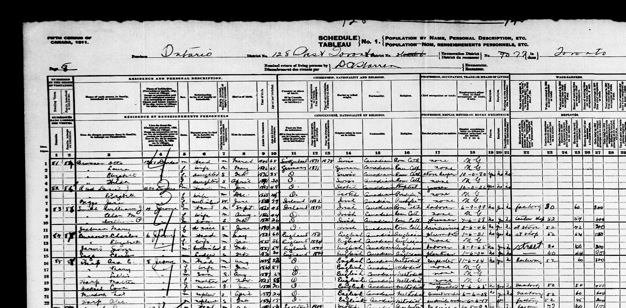 1911 Otto Brunner Candian Census
