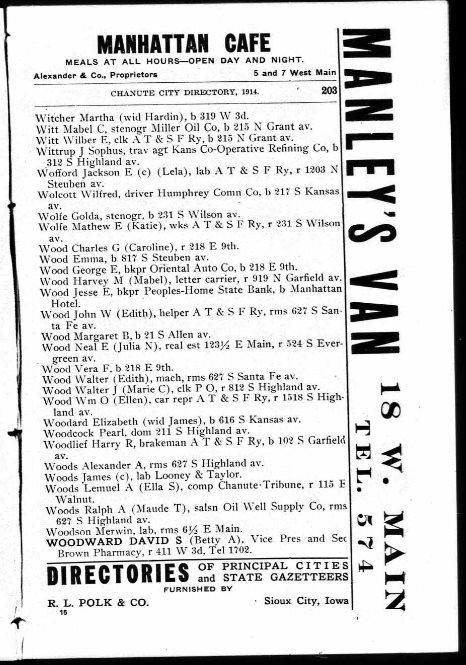 Chanute KS City Directory in 1914