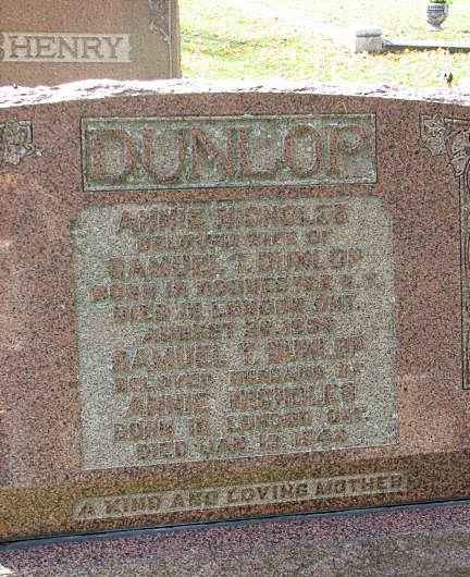 Annie & Samuel Dunlop Gravestone