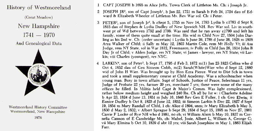Baker Family Genealogy from "History of Westmoreland"